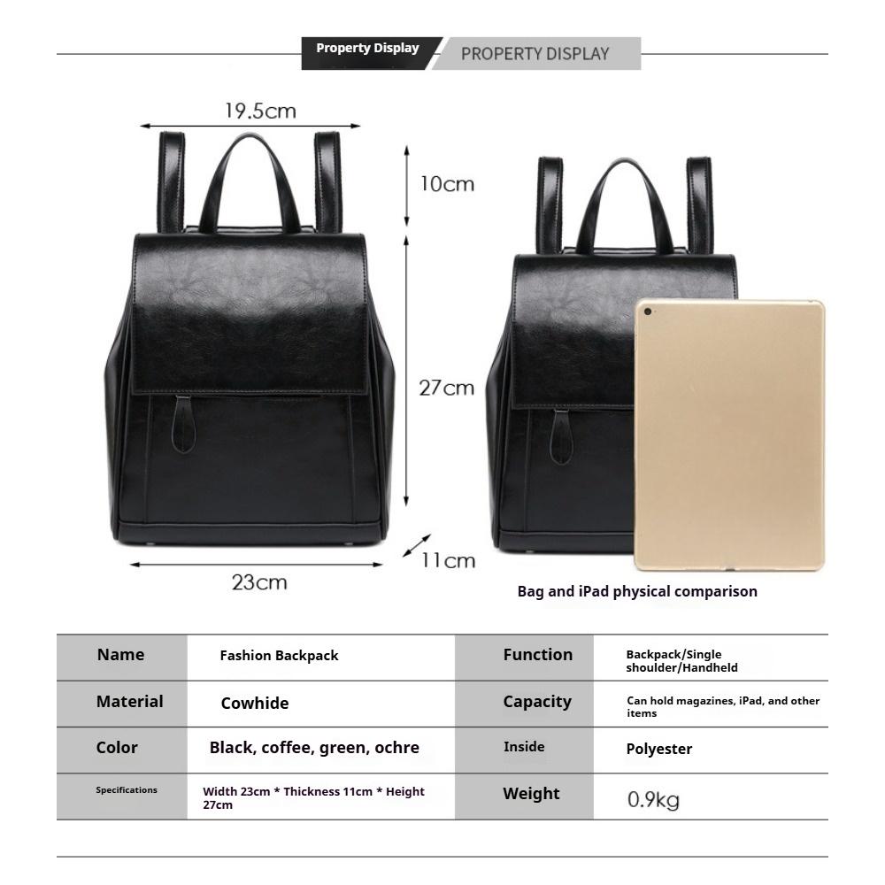 Women's Leather Backpack Versatile Oil Wax Cowhide Backpack