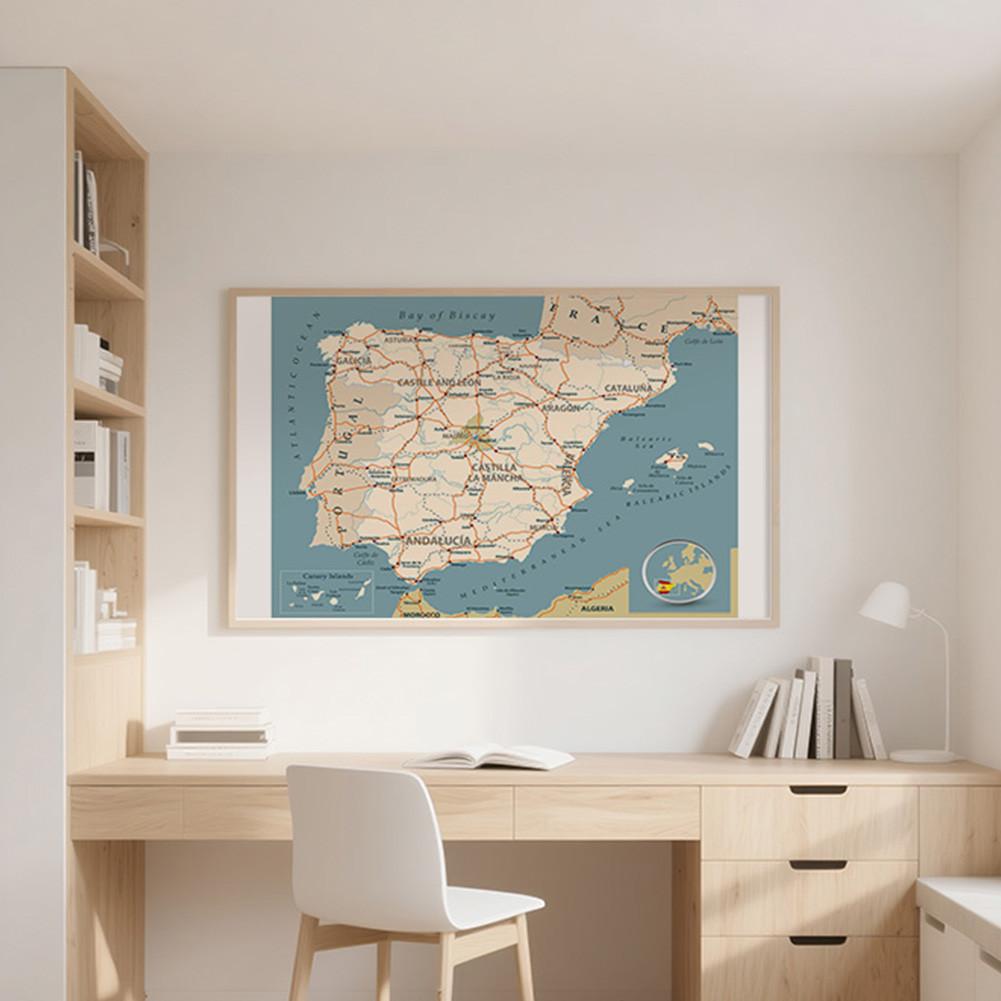Spanische Karte Hintergrundtuch-Spanienkarte-Linienkarte Dekorbild für Reise,Lehrmittel,Fotoshooting-Hintergrund