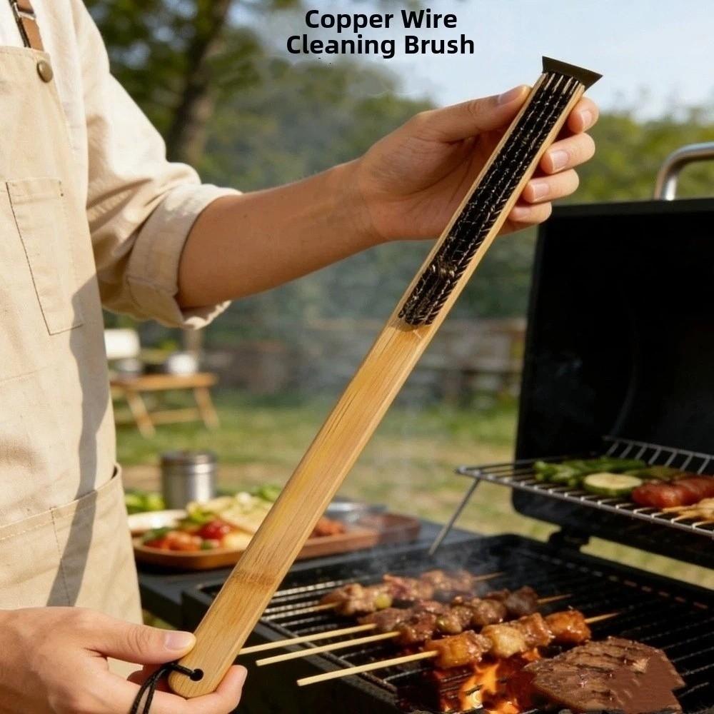 Extended Handle Grill Cleaning Brush Copper Bristle Oven Cleaner Brush  Grill Maintenance