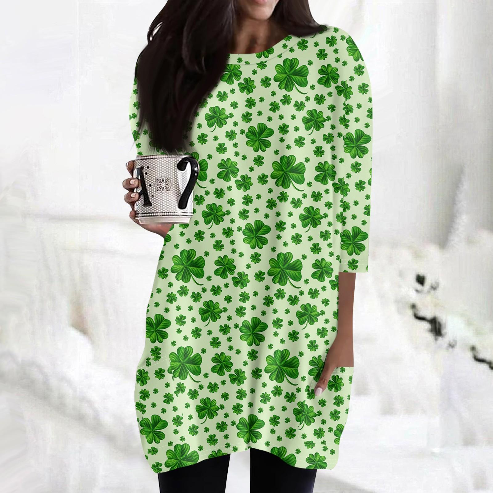 

Женские повседневные рубашки с рукавом 3/4, модные туники с принтом Святого Патрика и карманами XXL