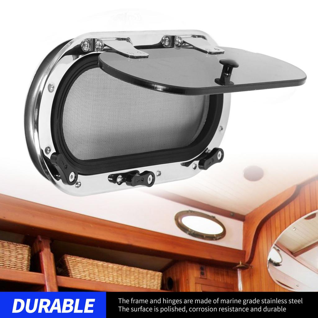 Boat Hatch Oval Porthole Window with Switch Handle 16 X 8in Internal Opening UV Resistant Waterproof Deck Hatch Window for Marine Yacht