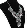 Vintage Ethnic Exaggerated Statement Necklaces Antique Silver Carved Water Drop Tassel Necklaces For Women Boho Jewelry