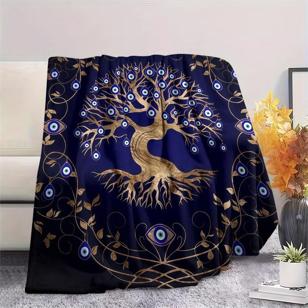 1PC Nazar Boncuğu Print Flannel Blanket, High quality All Seasons, Home Decor, Warmth and Comfort, Perfect for Christmas Gifts