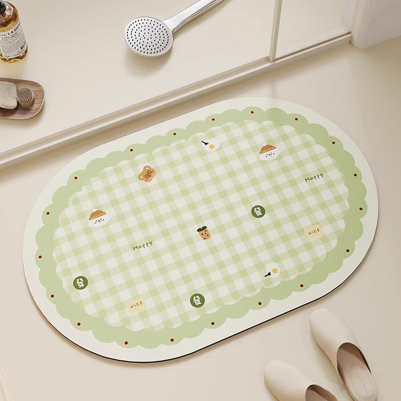 Bathroom Rug Absorbent Non-slip Floor Mat Diatomite Bath Toilet Area Foot Mats Pink Plaid Home Decor Quick Drying Carpet