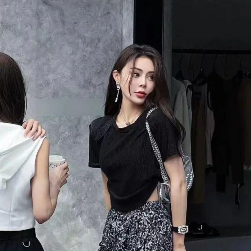 

Retro Slit Female Summer High Waist A- line Skirt Black Tops M