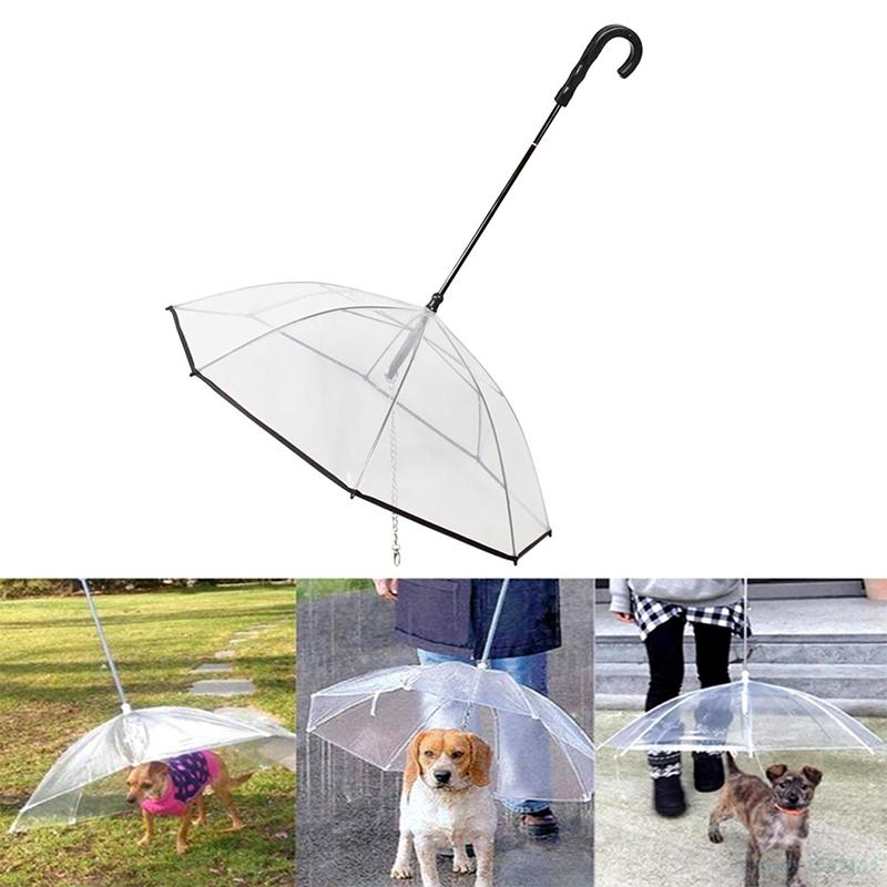 Transparent Pet Umbrellas Small Dog Umbrella With Dog Leash Iron Chain As Raincoat For Dogs Beautiful Package Pet Supplies белый