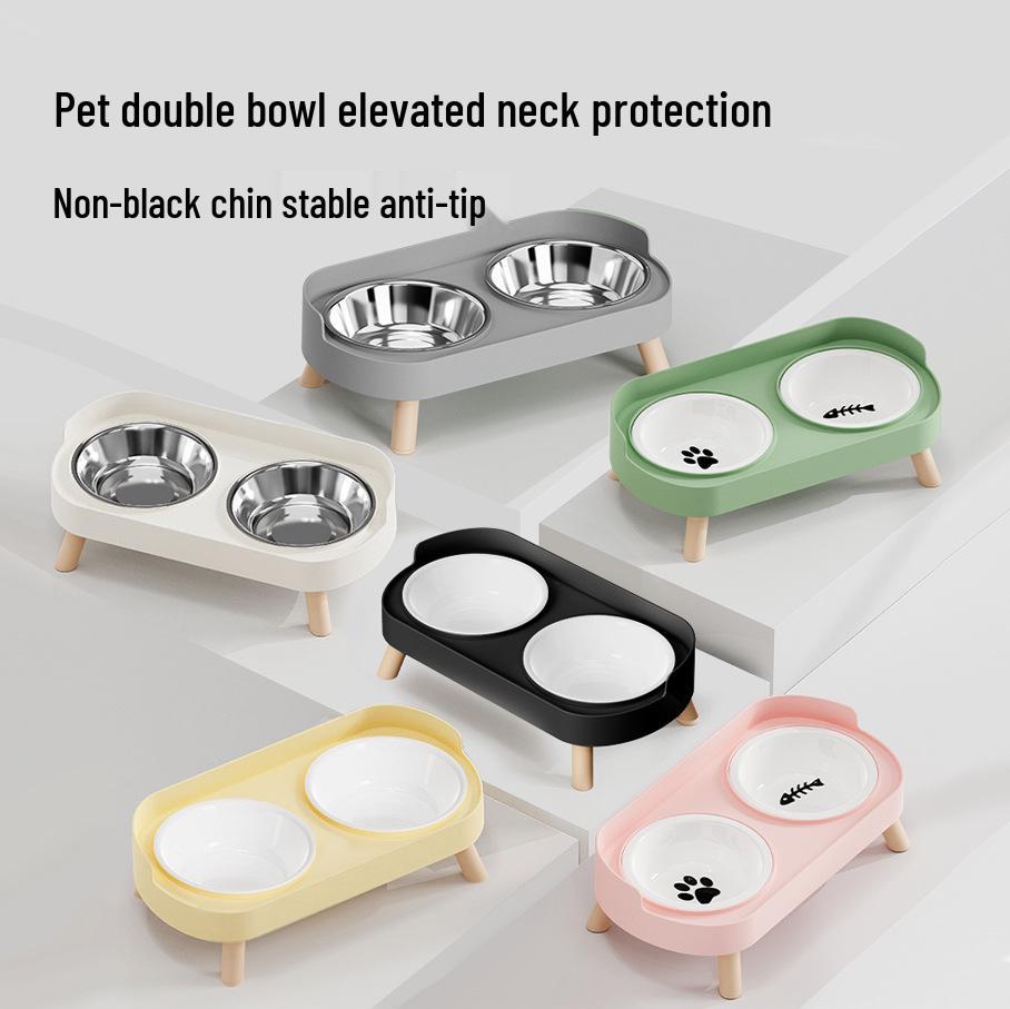 

Керамическая двойная миска для кошек и собак: Миска для корма и воды для домашних животных, защищающая от проливания Ceramic Double Bowl