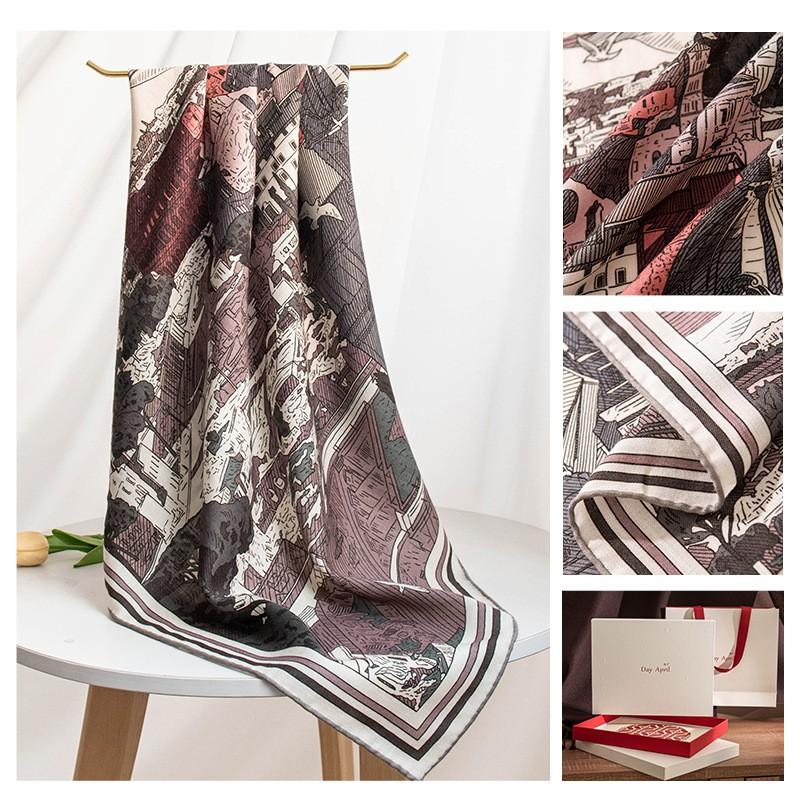 2026 Silk Wool Scarf Double-sided Floral Print Neck Warmer Fashion Shawl