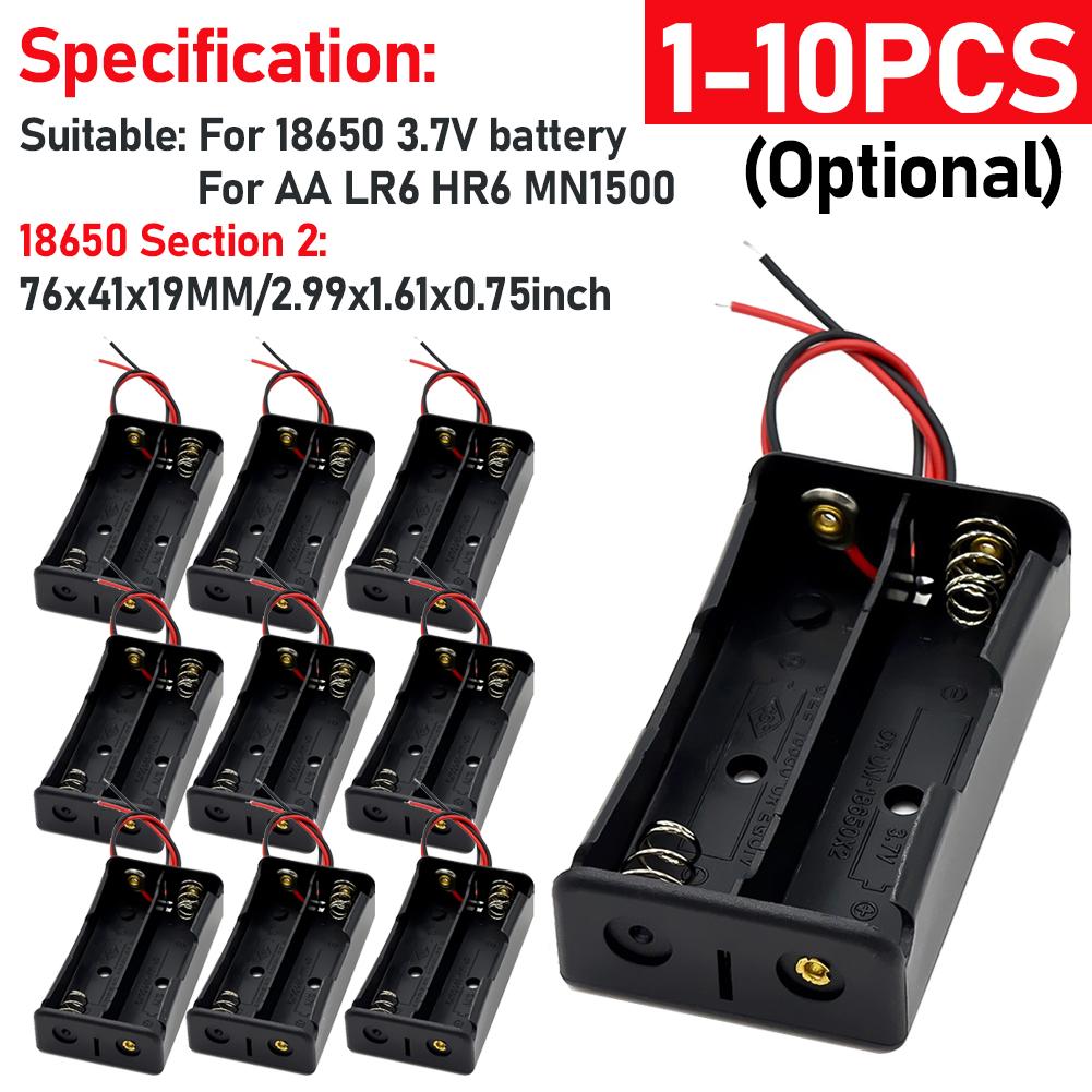 10-1pcs 1 2 3 4 Slot Plastic 18650 Battery Holder with Wire  Black 18650 Battery Storage Box Case for 18650 3.7V Battery