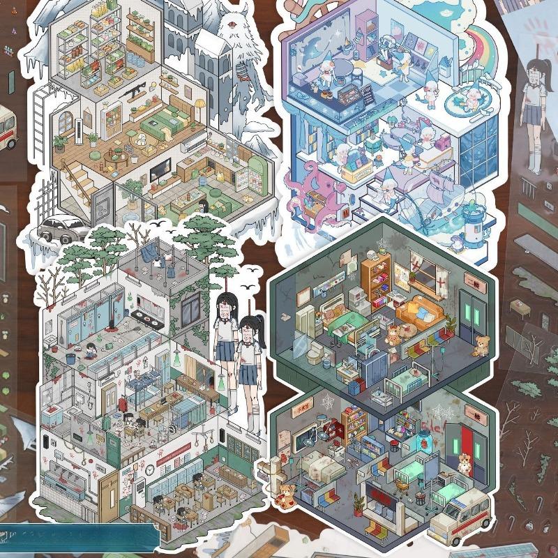 Horror Series School Hospital Scene Sticker for Girls Creative Design DIY Decor Room Layout Mini Decal Stress Relief Sticker