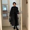 Women Grey Stand Collar Autumn Winter Loose Wool Coat with Double Buttons Clothes