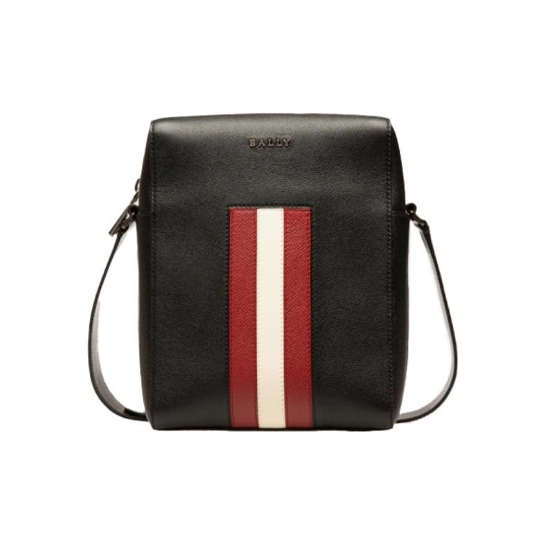 Bally Business Casual Striped Leather Shoulder Crossbody Bag Men Bags Black 6236783
