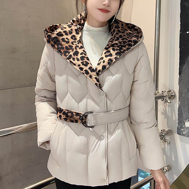 Plus Size L-5XL Fashion Winter Jackets Woman Short Parkas Hooded Loose Thick Warm Outerwears Casual Women's Coats With Belt