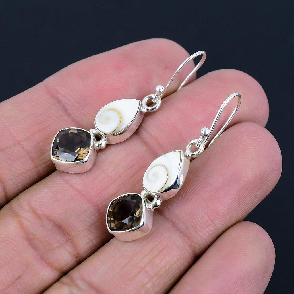 Natural Shiva Eye Smoky Quartz Gemstone Earrings, 925 Sterling Silver, Handmade Dangle Drop Earrings Jewelry Gift For Valentine's Day