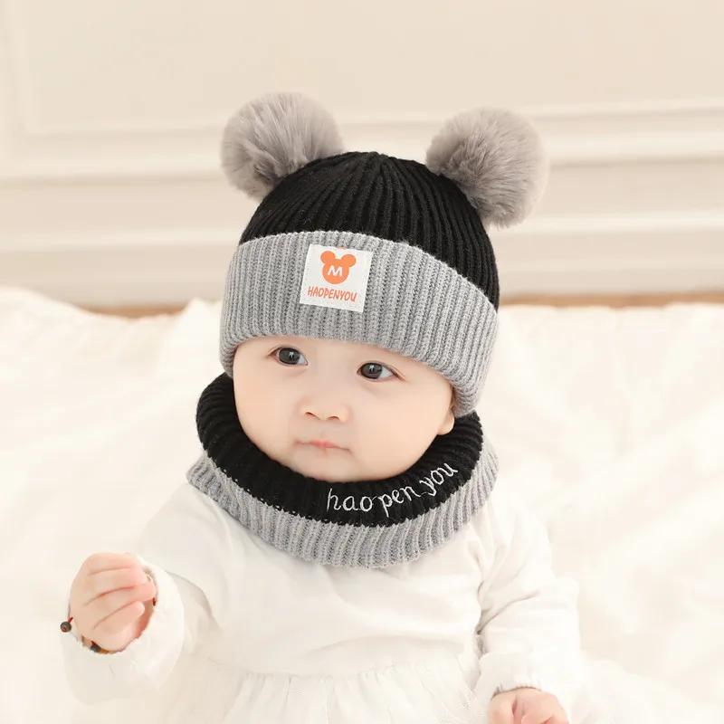 

Children s Cartoon Knitted Hat Scarf Suit Cute Animation Baby Boy Girl Beanie Infant Skull Cap Winter Warm Hat and scarf set