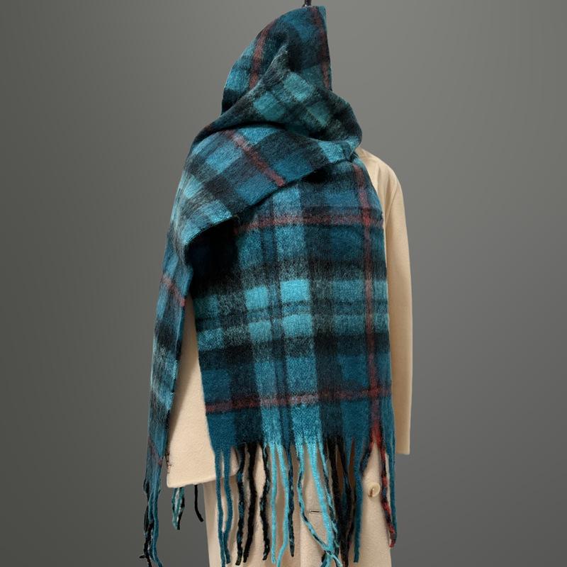 Women's Faux Cashmere Plaid Scarf - Korean Style, Thick & Warm Autumn/Winter Shawl