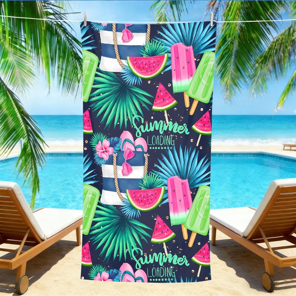 Abstract Doodle Beach Towel – Oversized Quick Dry Sand Free with Black & White Tribal Print