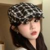 Korean Fashion Plaid Women'S Berets Spring Autumn Octagonal Painter Cap Casual Vintage Newsboy Cap Female New