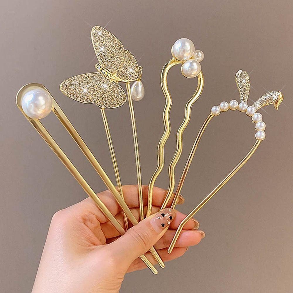 Headdress Pearl Hairpin U-shaped U-shaped Hairpin New Pearl Pendant HairClip  Women Girl