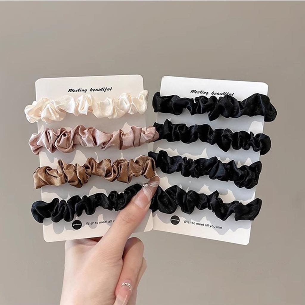AWAYTR Cute Maillard Satin Headbands Elasticity Nylon Rope Scrunchies Ponytail For Women Hair Ties Holders Rubber Band Headdress