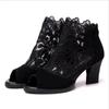 Fashion Sexy Women's High Heels Shoes Fashion Black Women Boots Lace Peep Toe Sandals Mesh Breathable Platform Shoes Female Plus Size 43