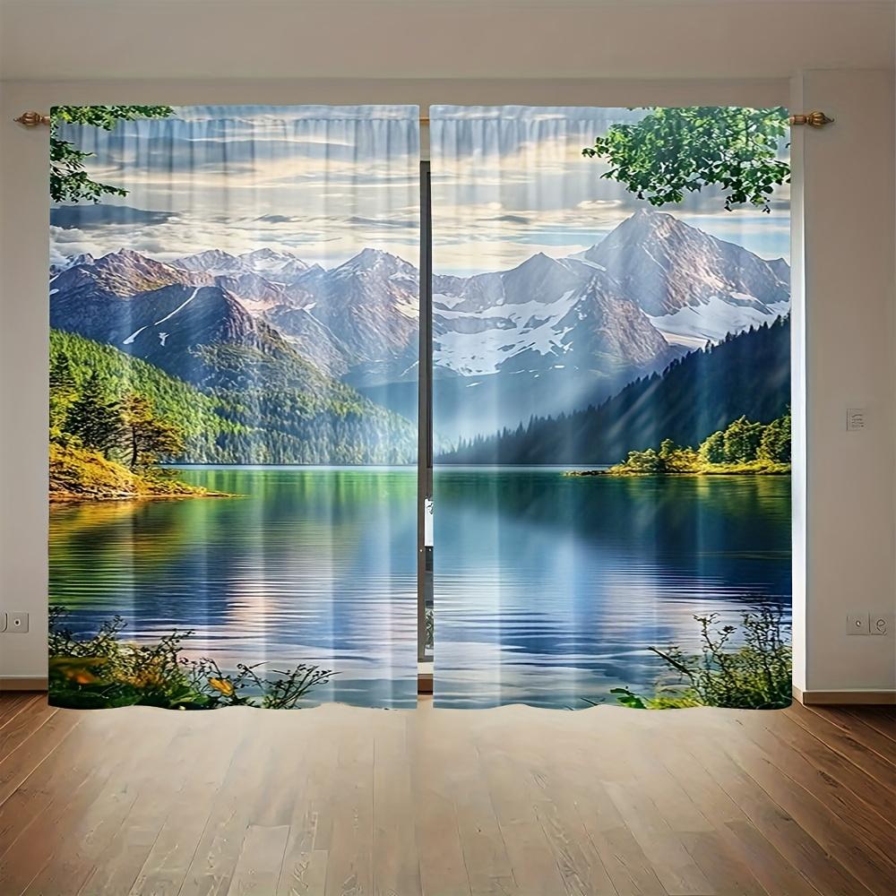 Set Of 2 Fashion Style Natural Landscape Polyester Curtains Suit Curtain Light Blocking Made