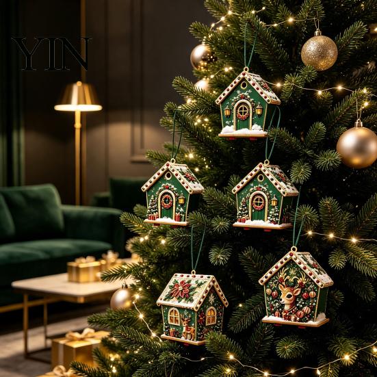 Kreatives Geschenk für Erwachsene DIY Weihnachts-Perlenkunst Malerei Hängender Anhänger Bausatz, 3D Perlen Lebkuchenhaus Dekoration Haus Handgemachte Miniatur