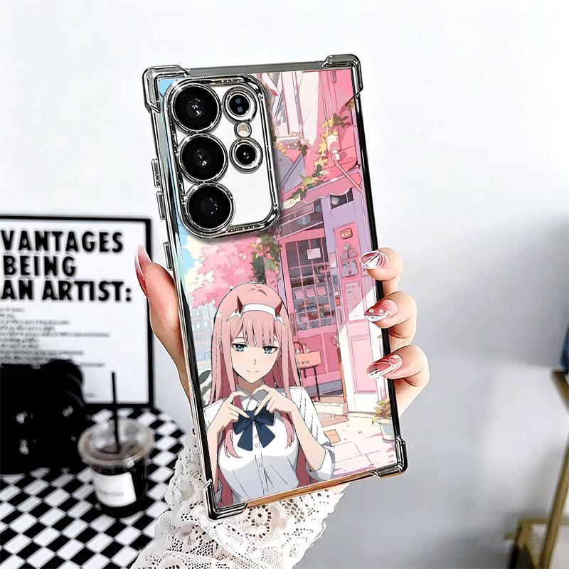 Zero Two 02 Kawaii Niedliche Galvanisierte Handyhülle Für Samsung Galaxy S24 S25 FE S26 Edge S23 Ultra S22 S21 Plus S20 Anti-Fall Airbag C