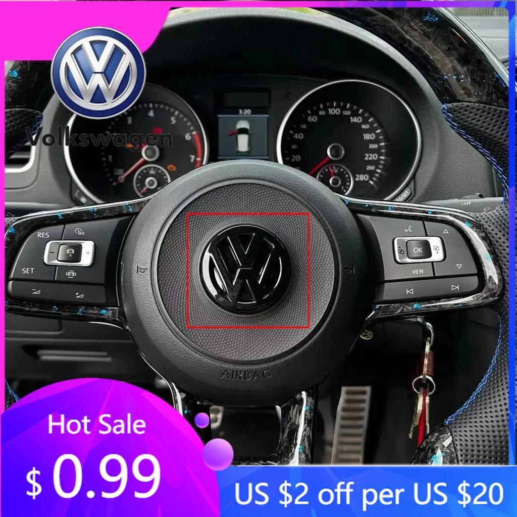 2026 Hot For Volkswagen VW Volkswagen Gloss black steering wheel emblem cover for Golf 7 Rline logo black for steering wheel