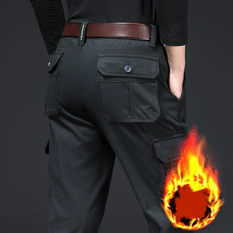 

Autumn Winter Men s Year-Round Multi-Pocket Outdoor Loose Straight Pants with Thick Velvet 30 чорний