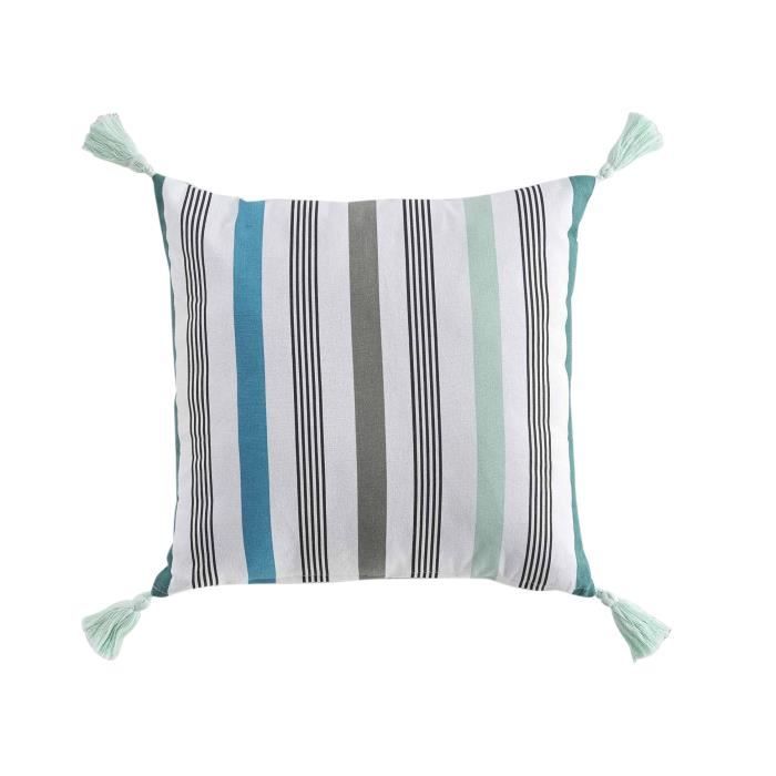 Coussin - Tramontane - 40 x 40 cm - Rayé blanc - Déhoussable - Oeko-Tex®