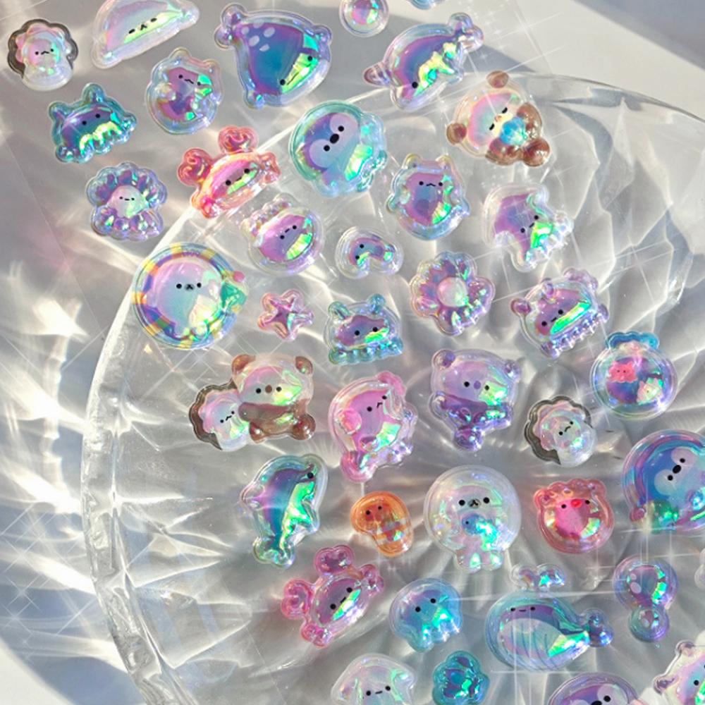 DIY Cartoon Bowknot Animals Rainbow Gradient 3D Relief Stickers Cute Stationery Scrapbooking Journal Sticker Decor Art Supplies