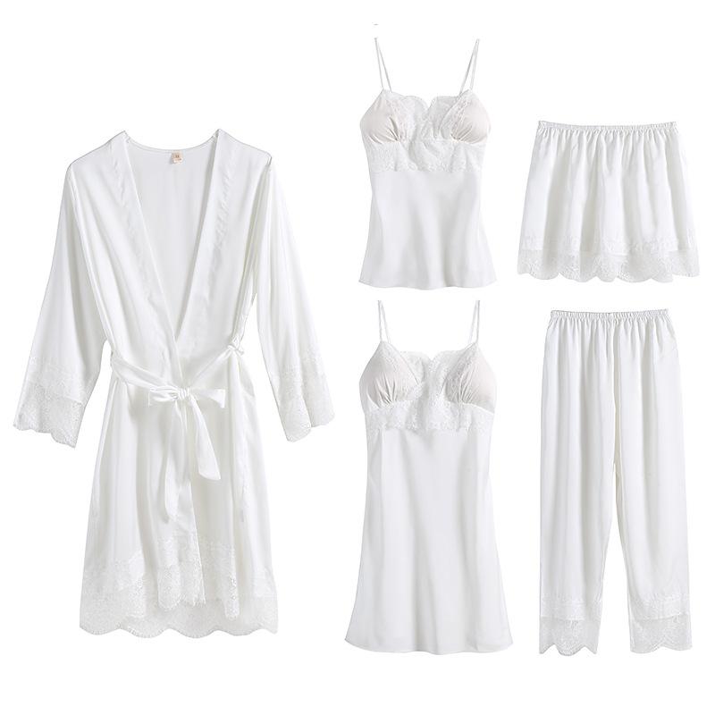 New Women's 5-piece Set Bridal Bridesmaid Wedding Dress Women's Pajamas White Kimono Pajamas Rayon Casual Pajamas Home Clothes