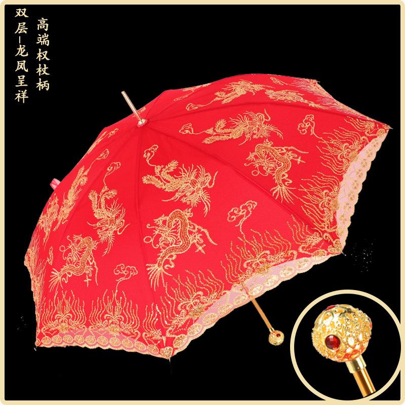 Red Umbrella Wedding Wedding Umbrella Lace Embroidery Chinese Wedding Long Handle Umbrella Retro Wedding Umbrella Bridal Umbrella