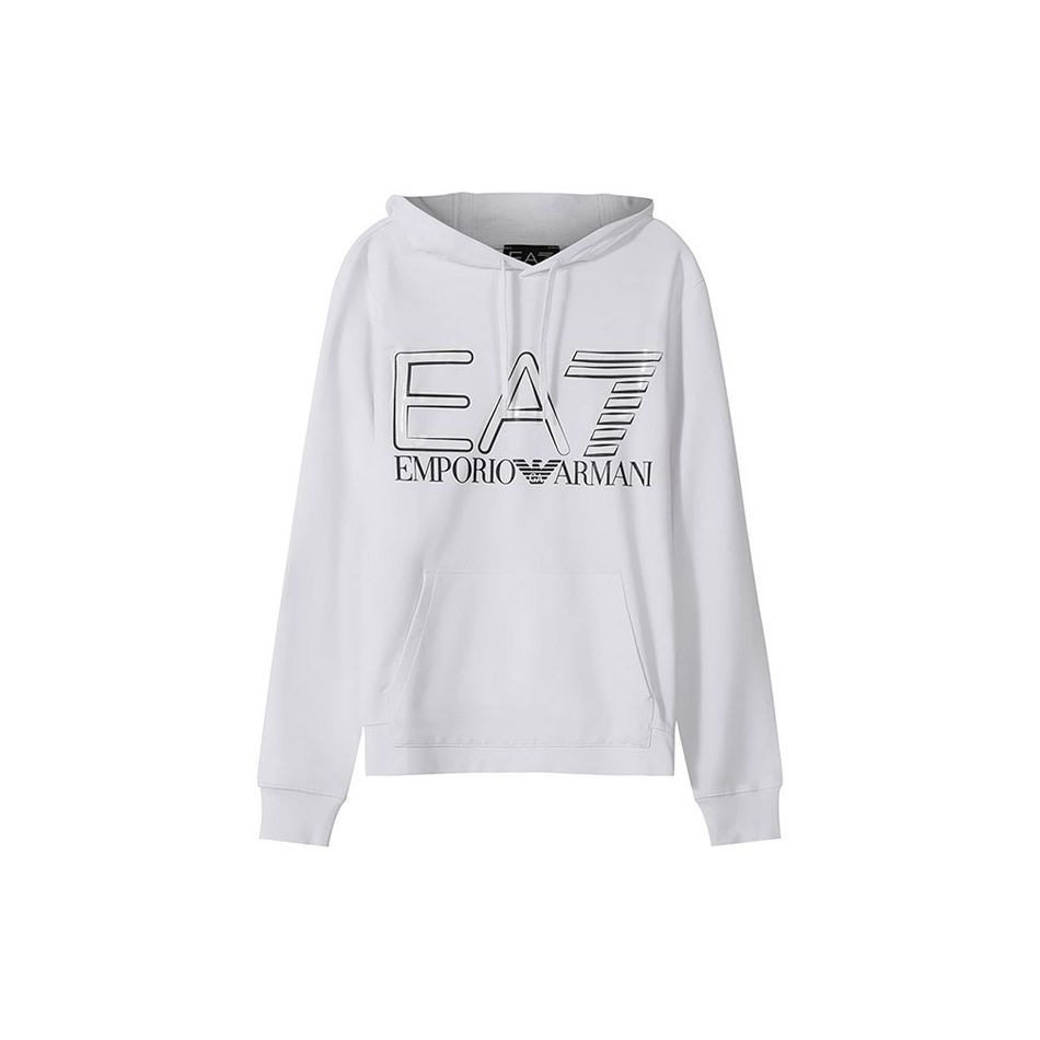 Emporio Armani EA7 SS22 Kapuzen-Sweatshirt mit Buchstaben- und Ziffern-Logo-Print, Lässiges Langarm-Sweatshirt für Herren, Weiß 3LPM45-PJFGZ-1100