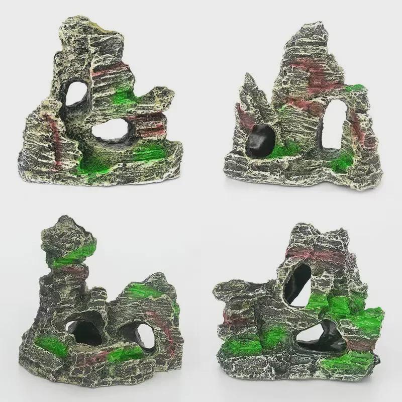 Steingarten-Dekoration aus Kunstharz mit Kiefer, Aquarium-Ornament, Landschaftsbau für Aquarien, Wassergras-Simulation, Steinversteck