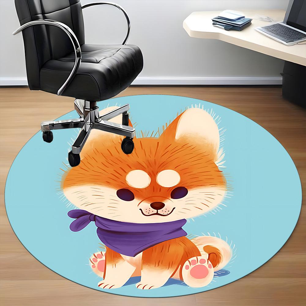 1pc Cute Fox Office Round Rug, Carpet for Office, Gaming, Lightweight Round Floor Mat yy260205043