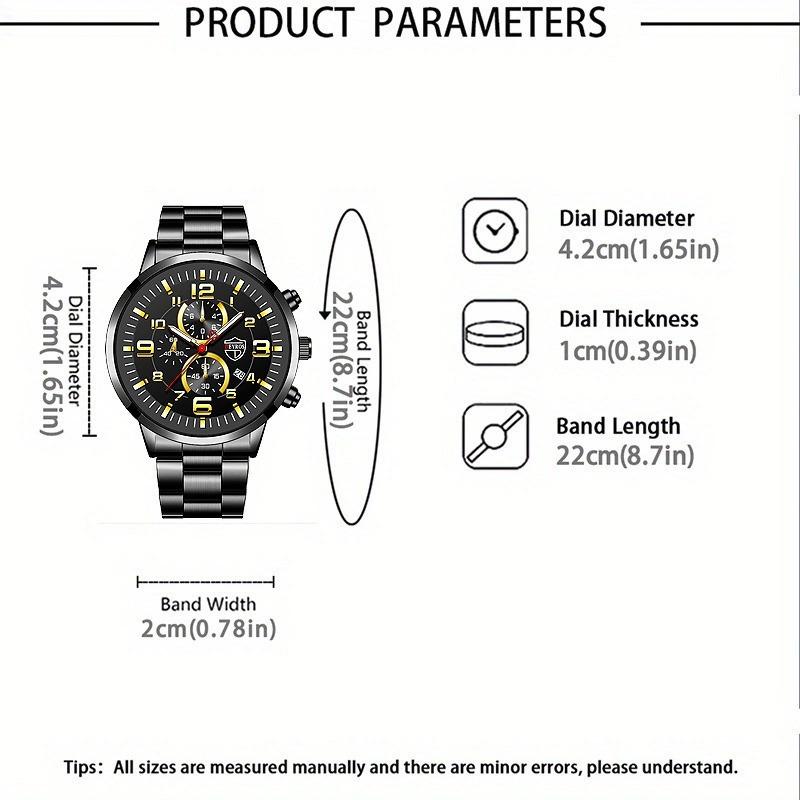 3pcs/set, Fashion Men's Sports Quartz Watch with Stainless Steel Wrist Watch & Bracelet Necklace Set, Men's Gifts