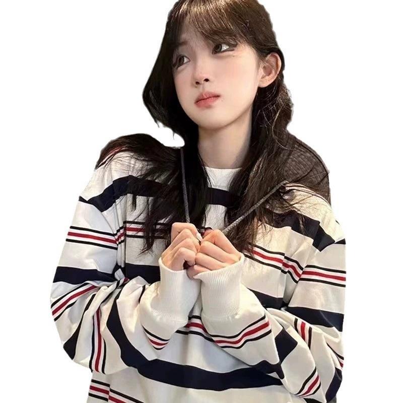 American retro high street lazy wind striped oversize sweater women's spring and autumn 2026 new long-sleeved t-shirt top