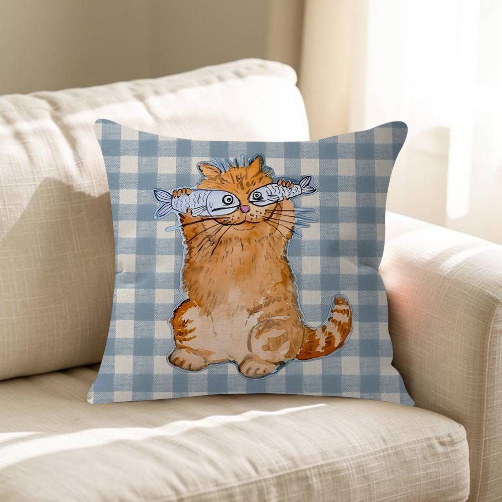 

Checkered Kitten Pillow Gift Home Office Decoration Bedroom Sofa Car Cushion Cover Case 45x45 30x30 cm