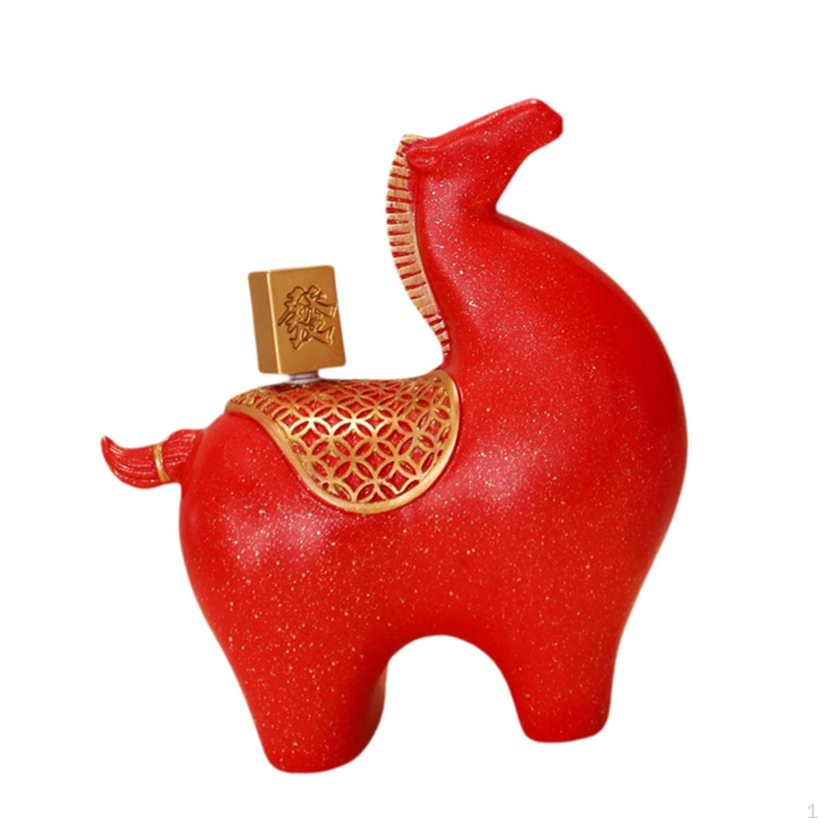 

Decorative Horse Figurine, Ideal As A Gift for Chinese Year. Original Sculpture, Feng Shui with Fa Word_Red