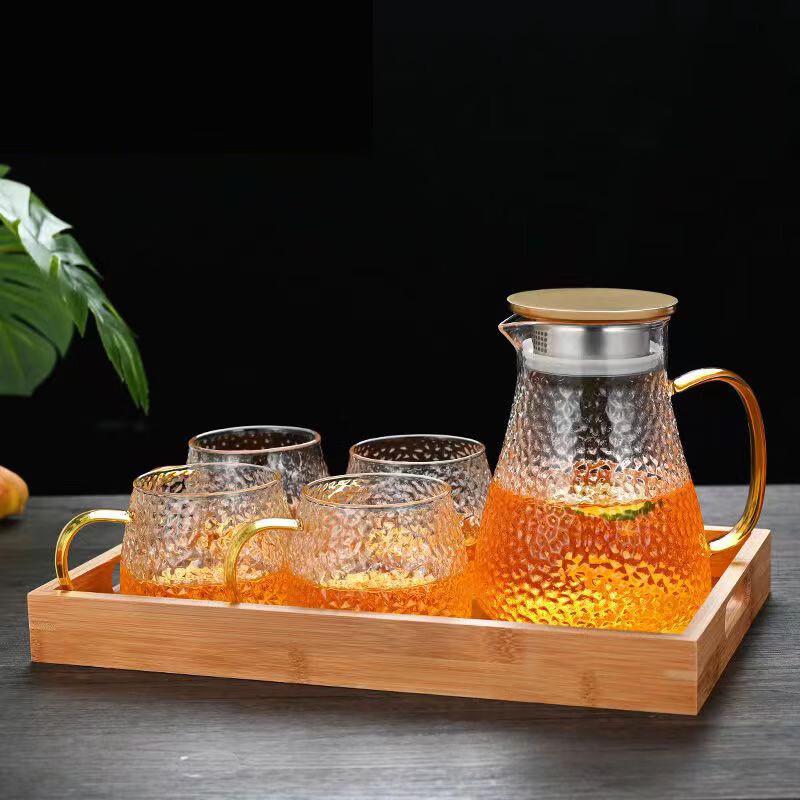 Glass Cold Water Kettle Set 1500ml Kettle, 4 Cups, Tray