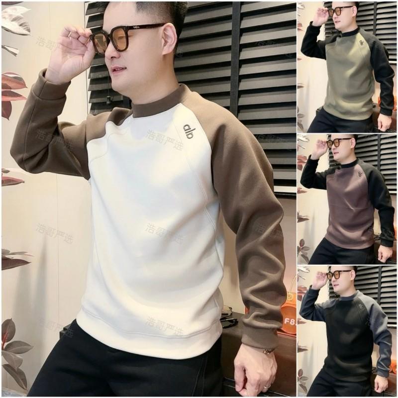 Mens Color Block Sweatshirt Casual Loose Fit Round Neck Long Sleeve Pullover Daily Wear