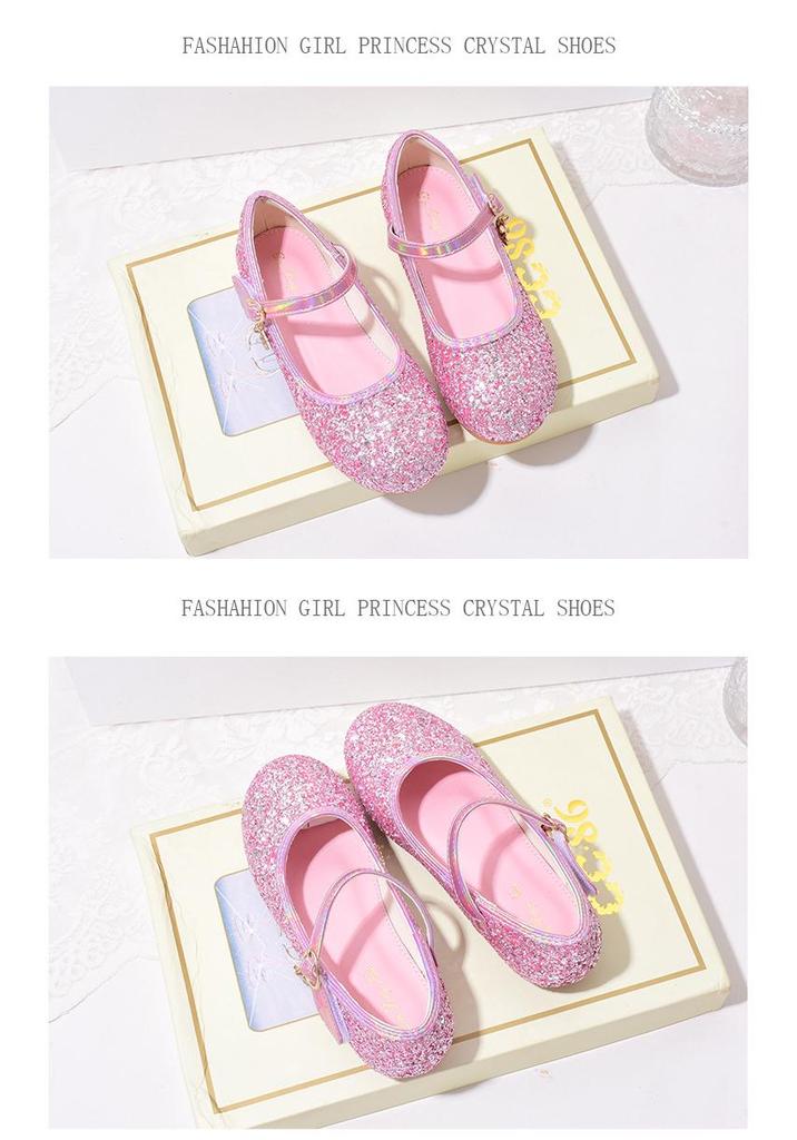 Girls' Leather Crystal Princess Shoes with Soft Soles for Performances and Special Occasions