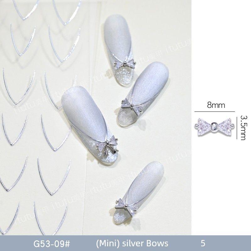 

New Arrival Silver Moon Judge Nail Stickers Paper Silver Lines French Smile Lines Nail Decals Adhesive Nail Stickers G53-09# (mini) silver Bows 5
