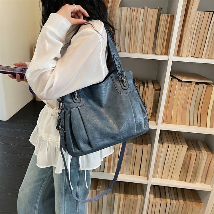 Multi-compartment soft leather tote bag women's shoulder messenger bag