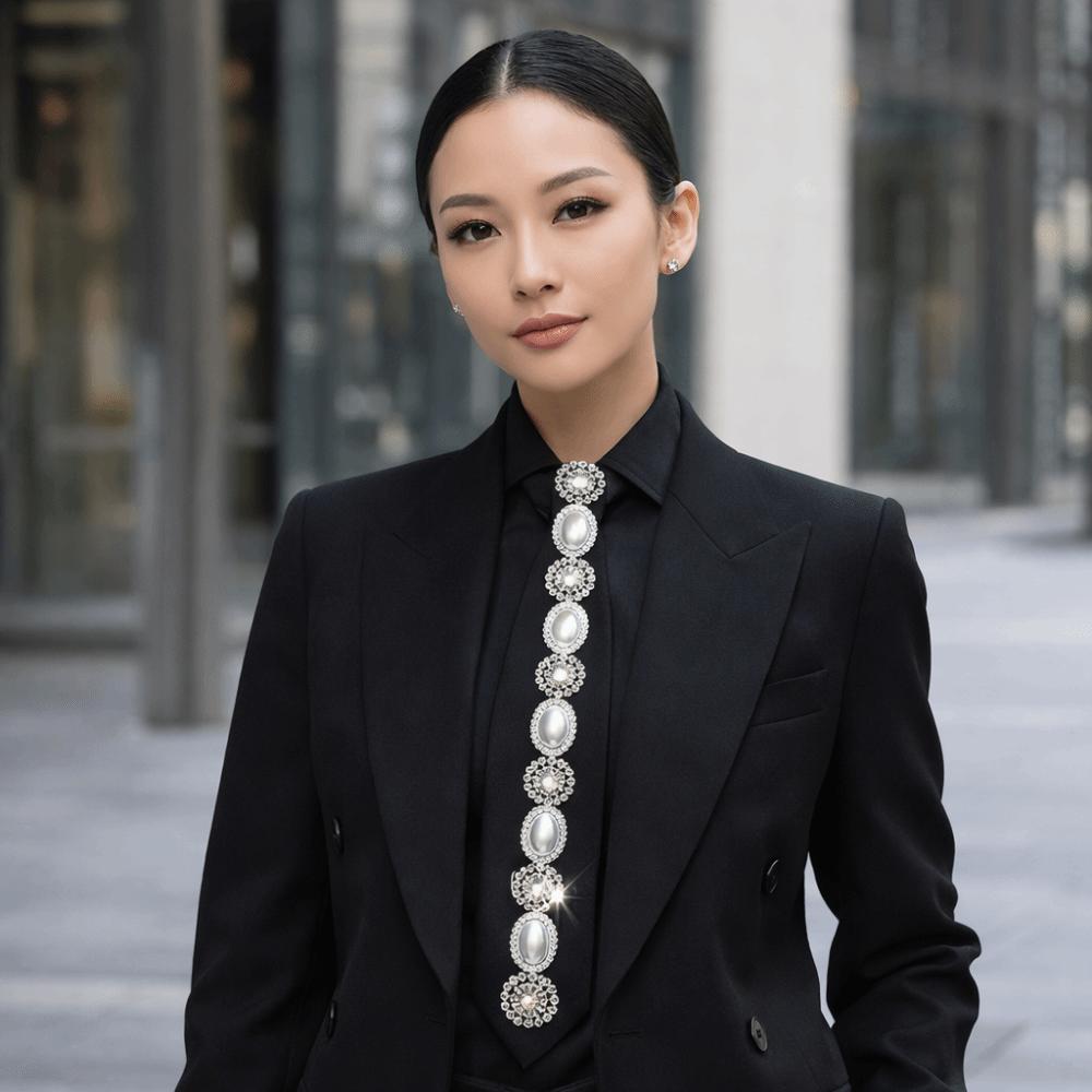 Black Rhinestones Tie Academic Style Decoration Shirt Tie Temperament Long Necktie  Students