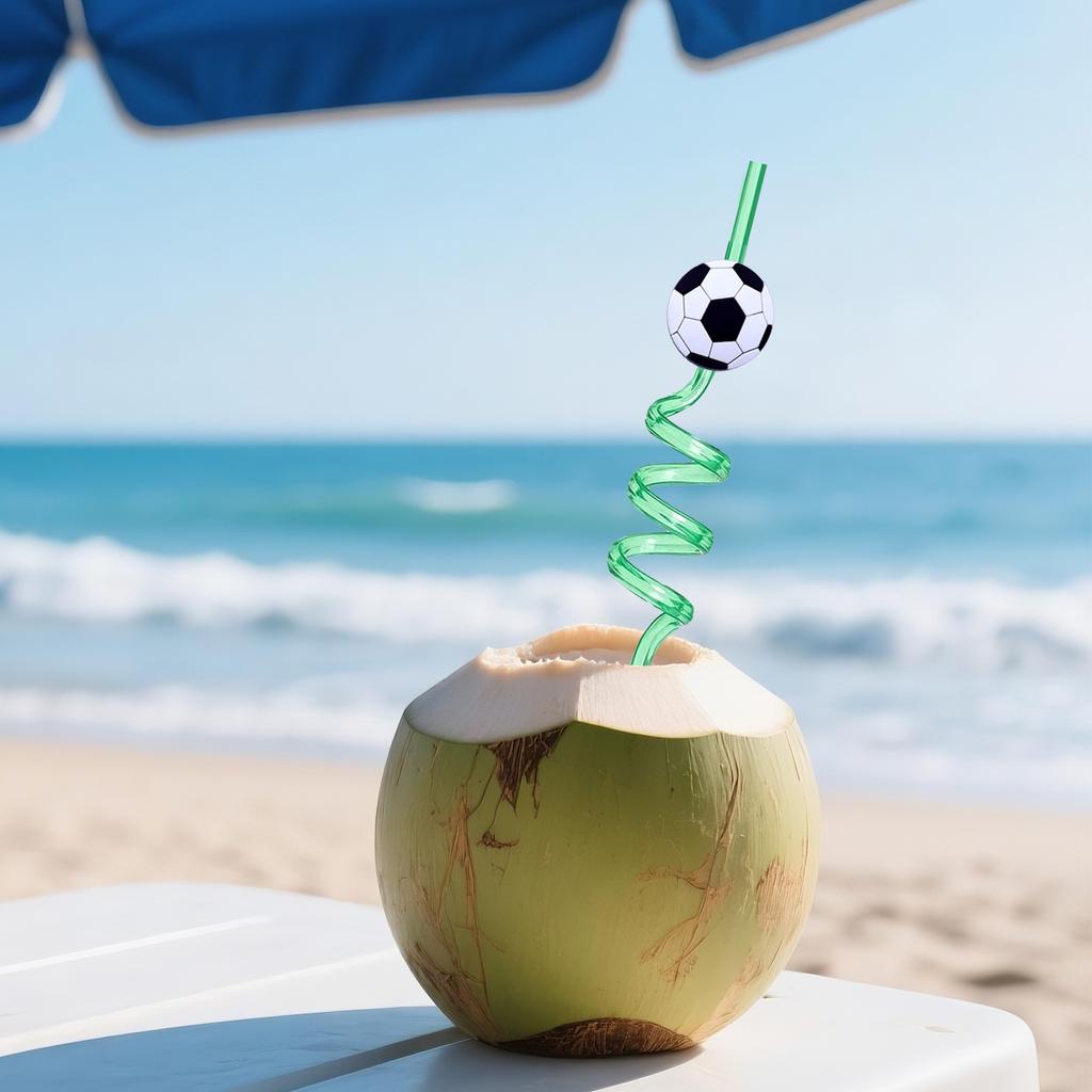 Football Themed Cartoon Spiral Straw Set with Creative Design 10PC