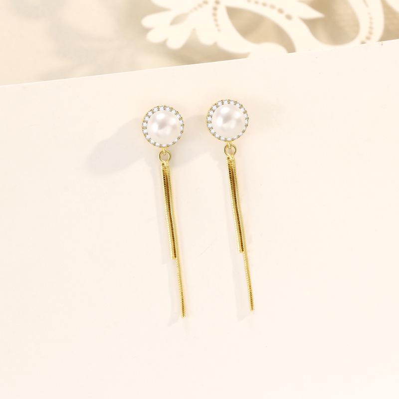 18K Gold Plated Korean Style S925 Sterling Silver Tassel Pearl Earrings for Women 925 Silver золотой
