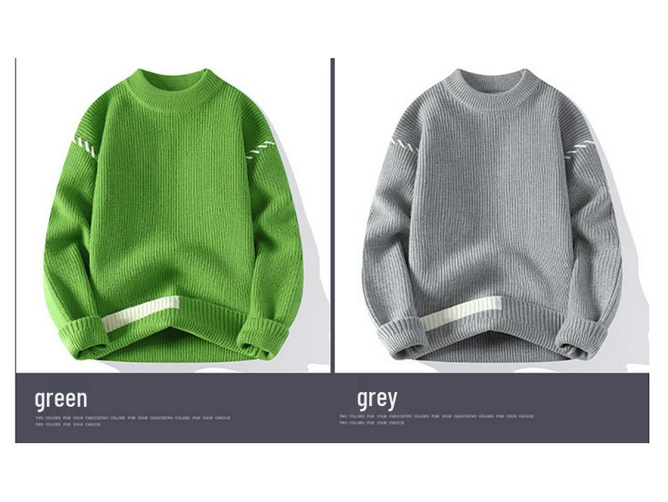 Men's Thickened Red Sweater for Autumn/Winter - Warm, Knitted, Round Neck, Trendy Base Layer